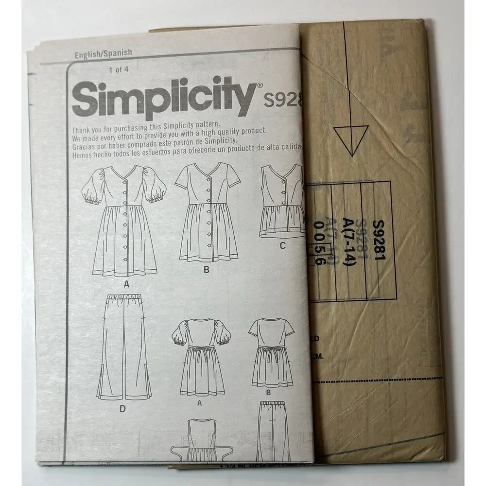 Girls Simplicity 9281 Size 7-14 Summer Outfit Dress, Top Pants - vn